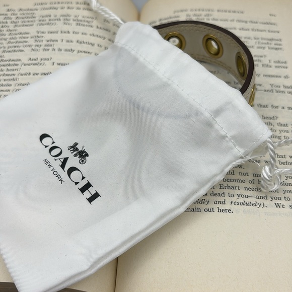 Coach Leather Off-White Bangle Bracelet with Gold-tone Grommets - Picture 7 of 8